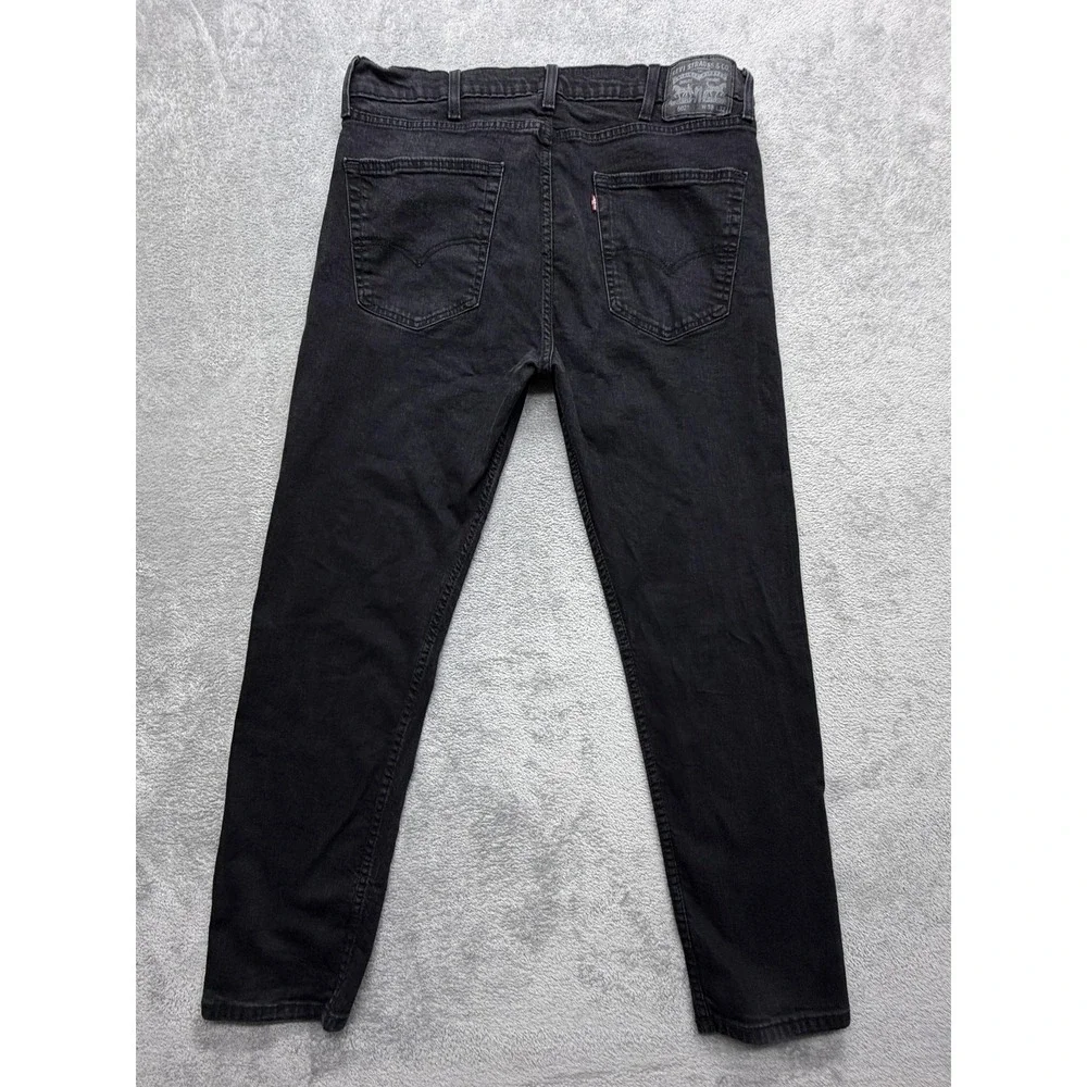Levis 502 Jeans Mens Measured 37x30 Black Tapered Dark‎ Wash Denim Stretch